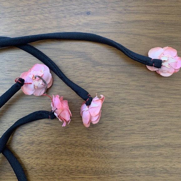 Vintage 70s Black Maxi Dress Poly With Rose Ties Groovy Hippie Hippy Boho - Picture 11 of 12